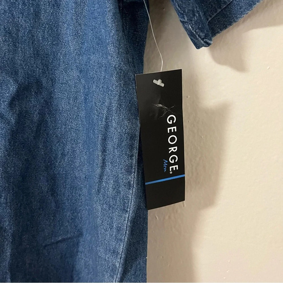 Dead-stock 1990s George Short Sleeve Solid Denim Dress Shirt Size Large - Picture 3 of 8